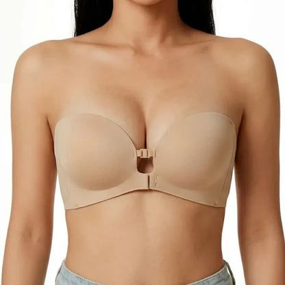 Strapless Front Closure Bra Wireless Push Up Padded Non Slip Tube Jelly Bra