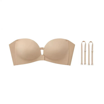 Strapless Front Closure Bra Wireless Push Up Padded Non Slip Tube Jelly Bra