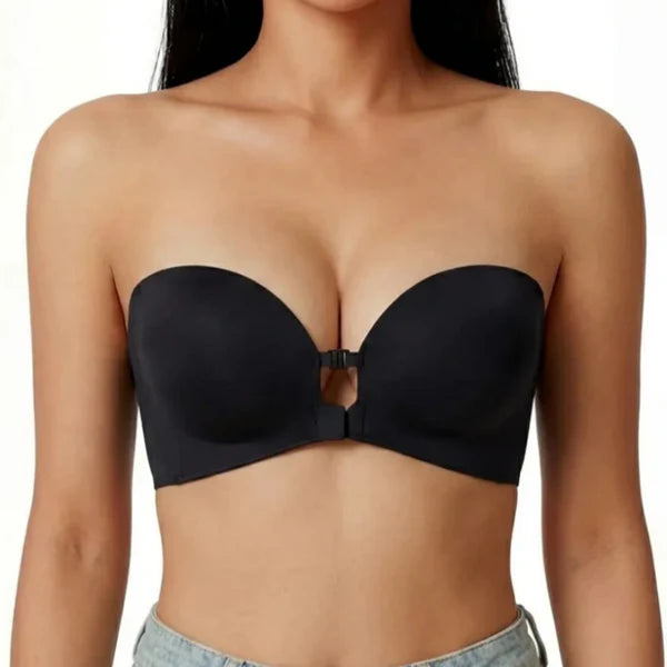 Strapless Front Closure Bra Wireless Push Up Padded Non Slip Tube Jelly Bra