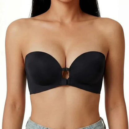 Strapless Front Closure Bra Wireless Push Up Padded Non Slip Tube Jelly Bra