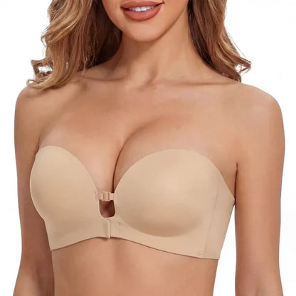 Strapless Front Closure Bra Wireless Push Up Padded Non Slip Tube Jelly Bra