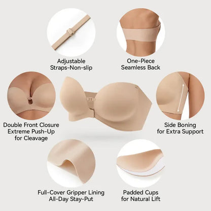 Strapless Front Closure Bra Wireless Push Up Padded Non Slip Tube Jelly Bra
