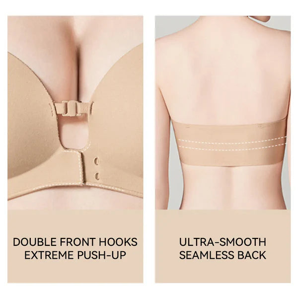 Strapless Front Closure Bra Wireless Push Up Padded Non Slip Tube Jelly Bra