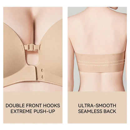 Strapless Front Closure Bra Wireless Push Up Padded Non Slip Tube Jelly Bra