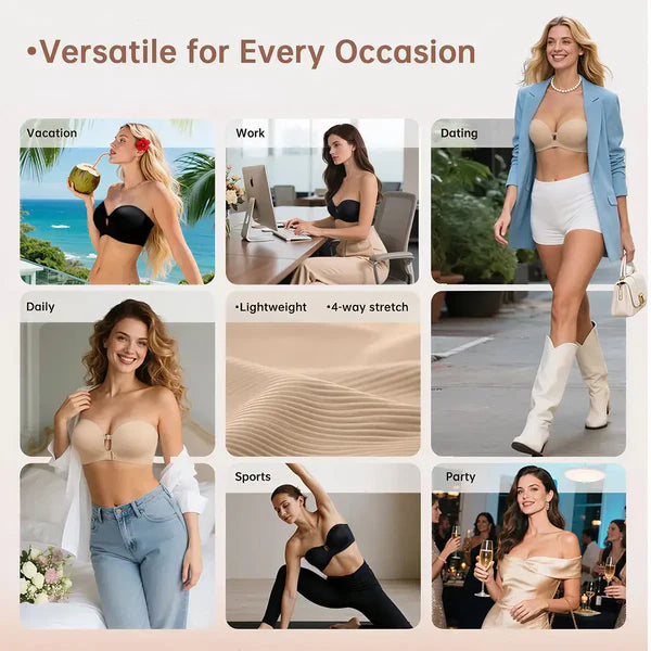 Strapless Front Closure Bra Wireless Push Up Padded Non Slip Tube Jelly Bra