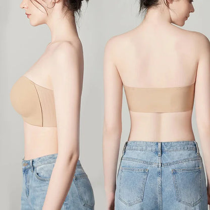 Strapless Front Closure Bra Wireless Push Up Padded Non Slip Tube Jelly Bra